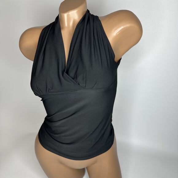 Y2K Goth Glam Black Halter Top Mesh Sequin Swirl Backless Stretchy XS/S Club - Picture 11 of 11